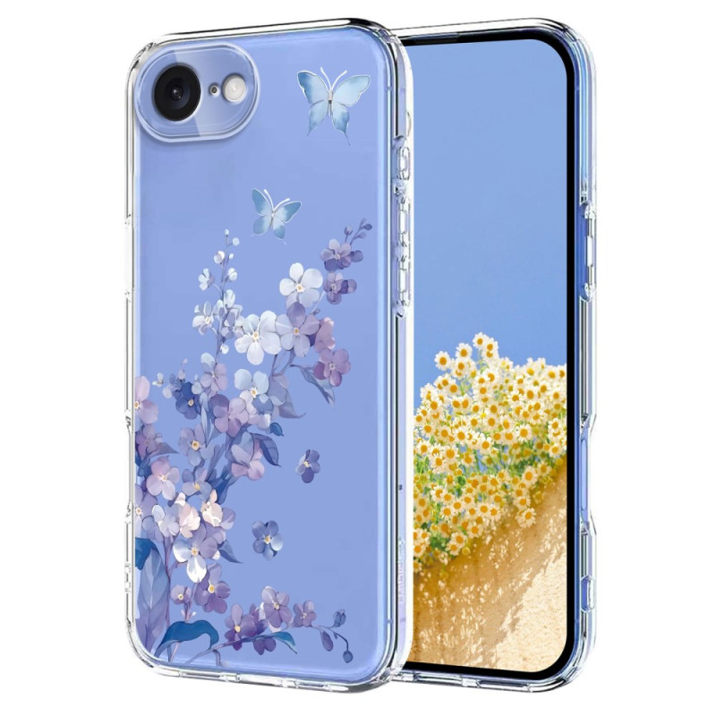 Funda transparente de mariposas y flores para iPhone 17E / 16E