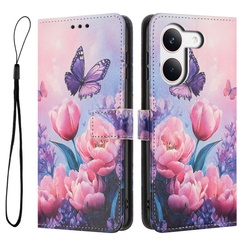 Funda Poco X8 Pro 5G Mariposas y flores rosas