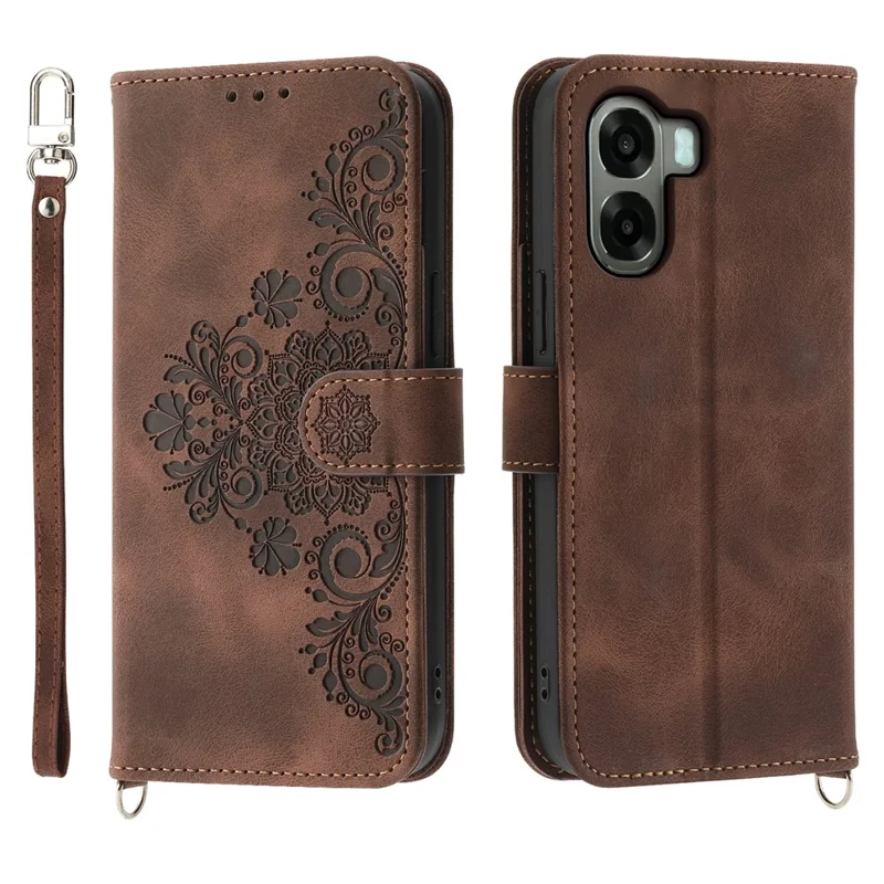 Caso Oppo A6X 5G / 4G Floral patrón Colgante de hombro y cordón