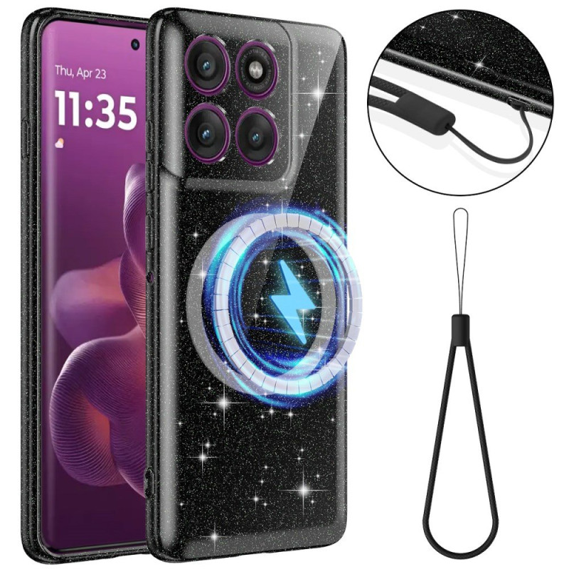 Funda magnética brillante con cordón para Motorola Edge 70