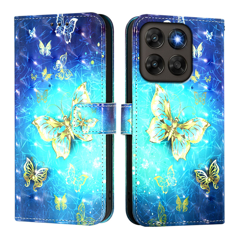 Moto G77 / G67 Funda Mariposa Oro