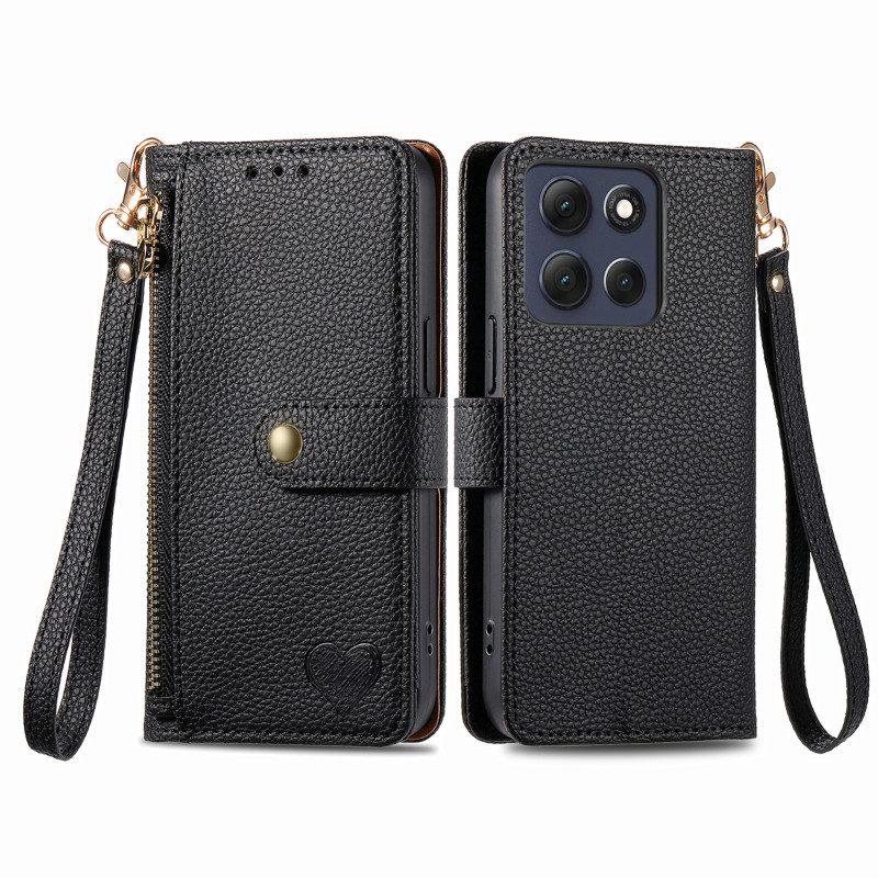 Housse Moto G77 / G67 Design Coeur et Lanière