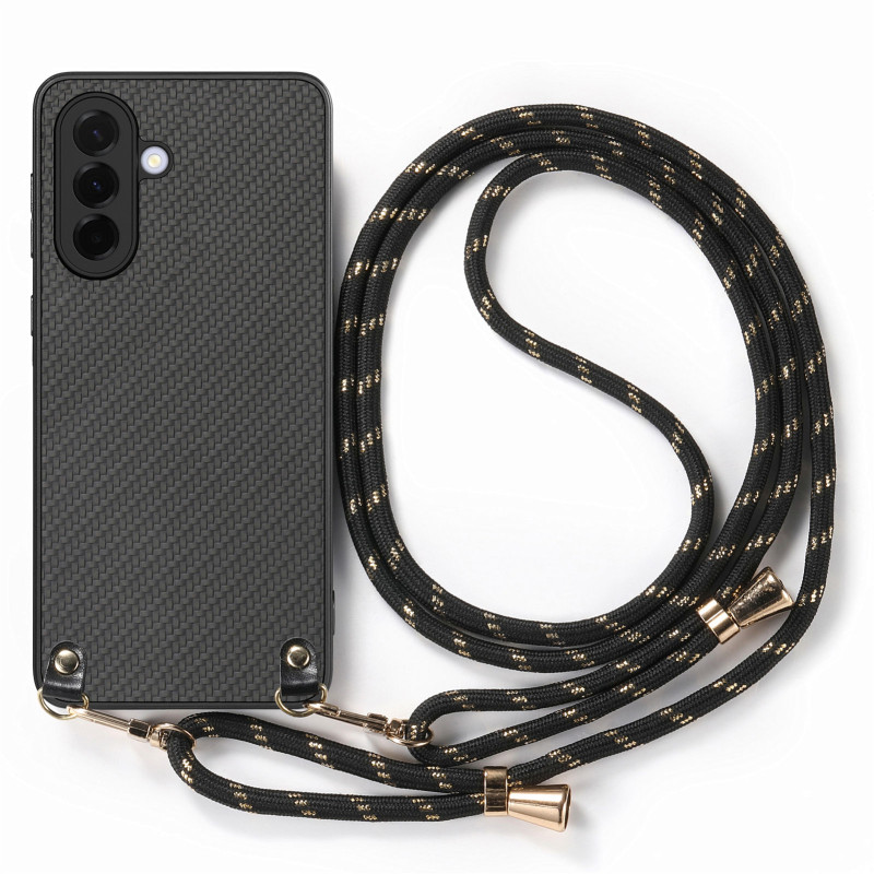 Funda de cordón Samsung Galaxy A27 5G con diseño de fibra de carbono