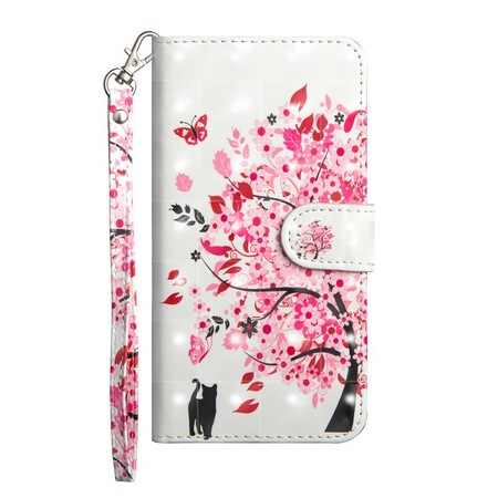 Funda Xiaomi Redmi Note 7 Árbol rosa y gato negro