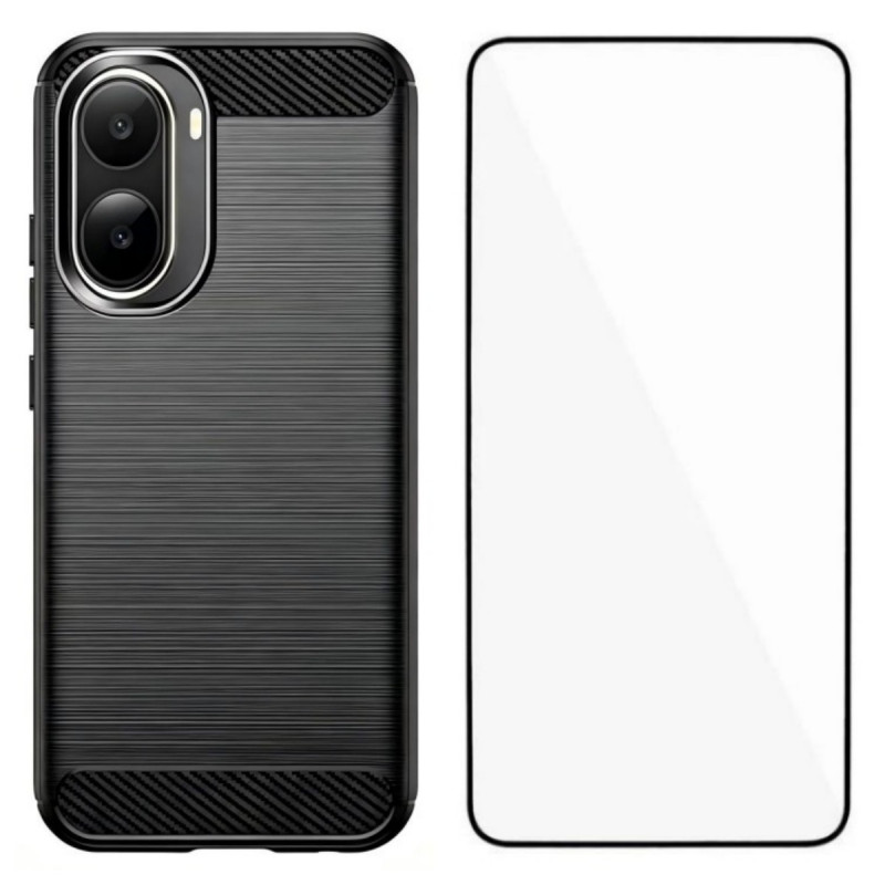 Xiaomi Redmi A7 Pro Funda de fibra de carbono cepillada con protector de pantalla