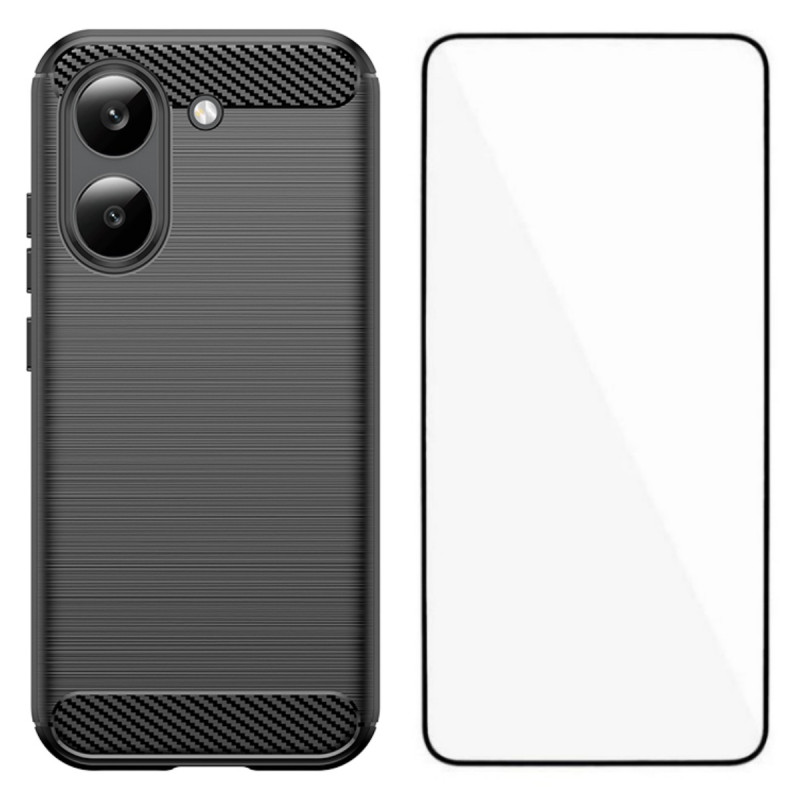 Poco X8 Pro 5G Funda de fibra de carbono cepillada con protector de pantalla