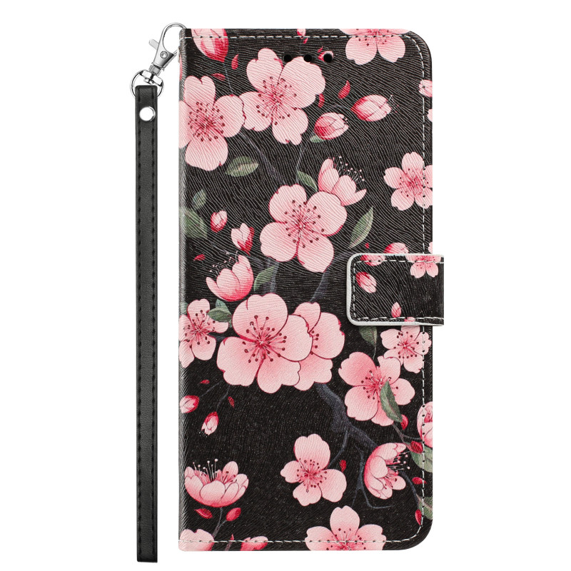 Funda para Honor 600 Smart con diseño de flores de cerezo y cordón