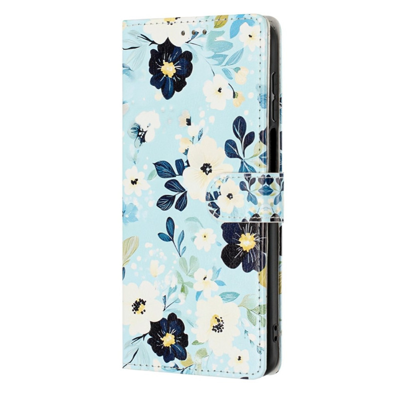 Funda para Xiaomi 17T Pro con diseño floral sobre fondo azul