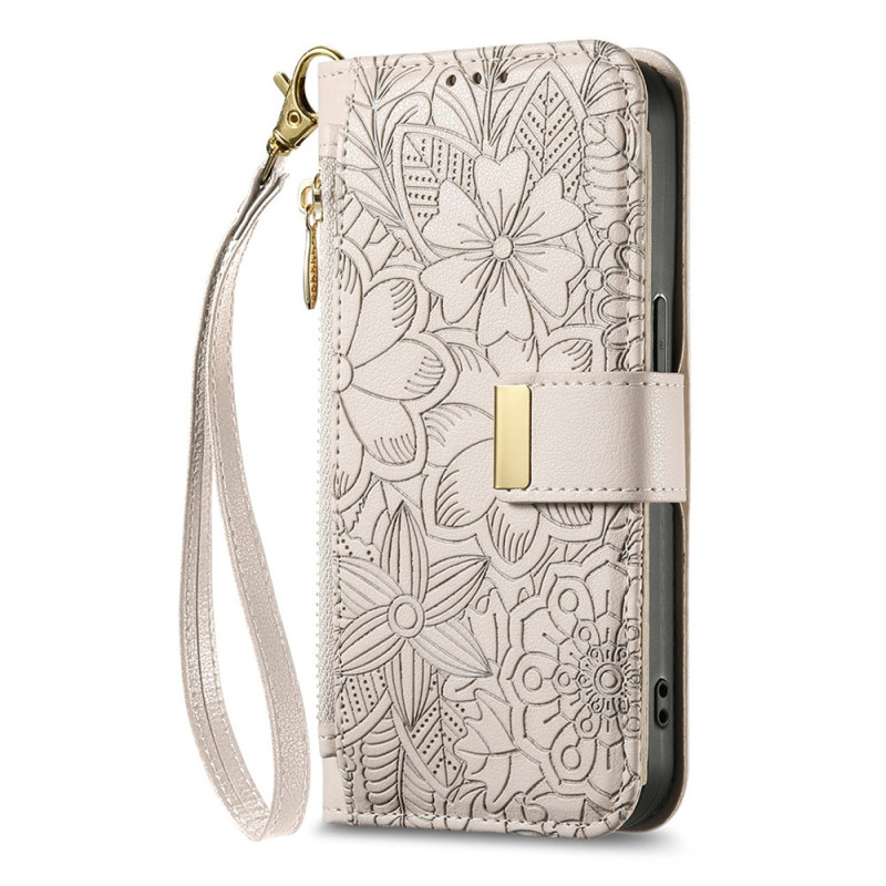 Funda para Oppo Find X9 Ultra 5G con estampado floral y bolsillo con cremallera