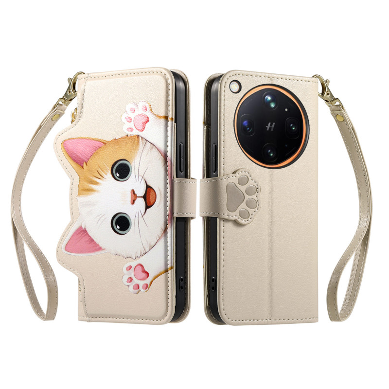 Funda para Oppo Find X9 Ultra 5G con diseño de gato y bolsillo con cremallera