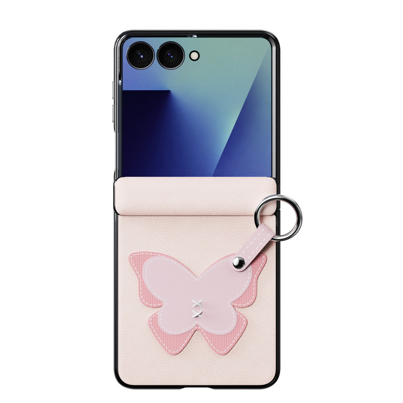 Funda para Samsung Galaxy Z Flip 8 con anillo de sujeción y colgante tipo mariposa
