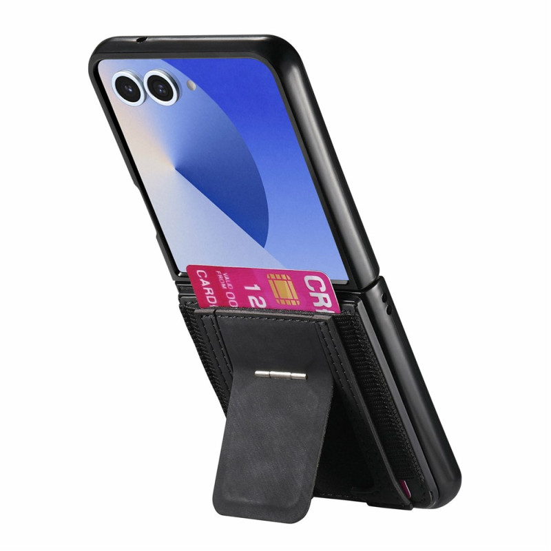Funda para Samsung Galaxy Z Flip 8 con efecto cuero retro, con tarjetero y soporte integrado