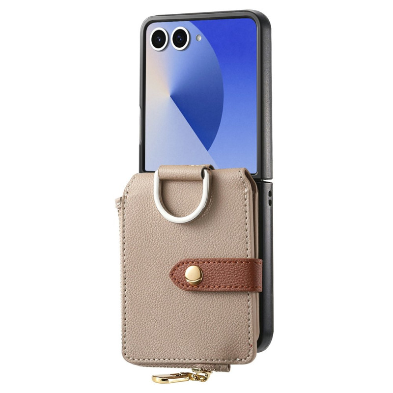 Funda para Samsung Galaxy Z Flip 8 con tarjetero con cremallera y efecto de piel granulada
