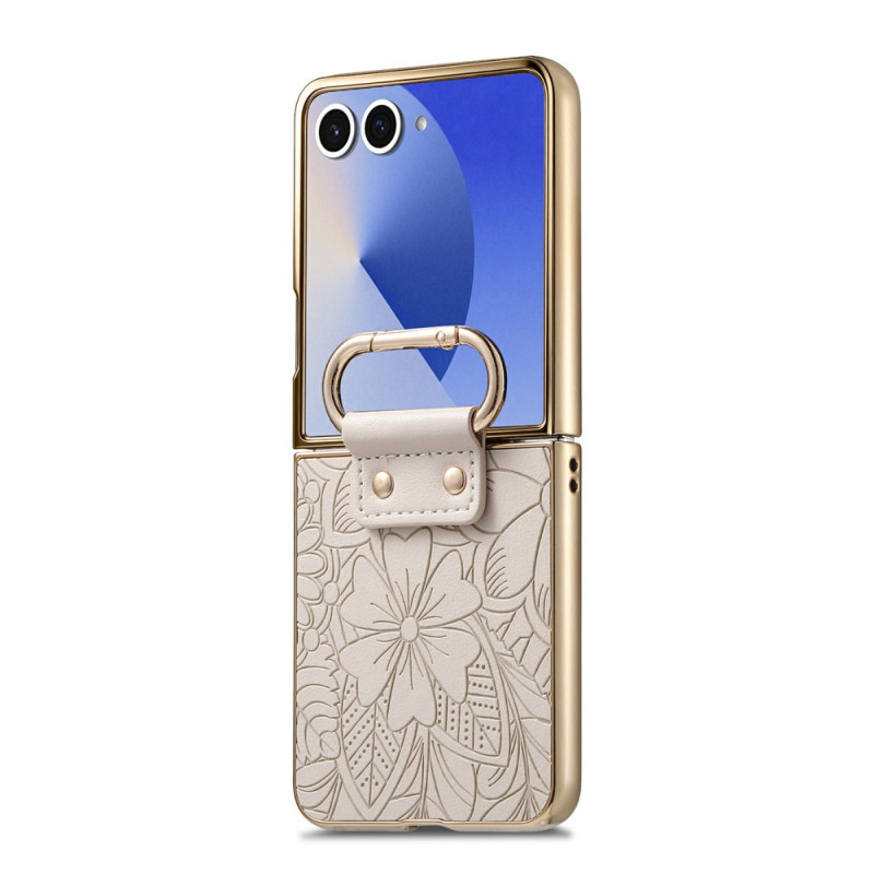 Funda para Samsung Galaxy Z Flip 8 con anilla de sujeción y diseño floral