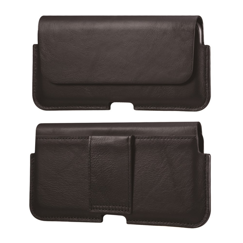 Funda vertical de cuero auténtico para el cinturón con clip para smartphones de 5,5 a 6,5 pulgadas