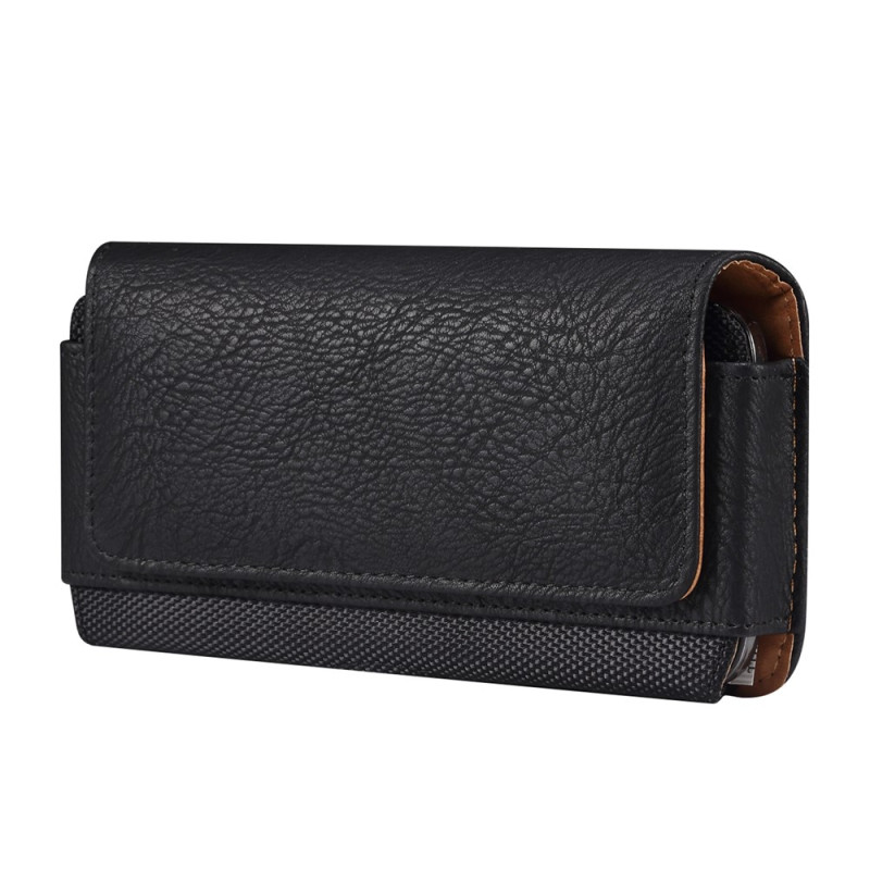 Funda de cinturón horizontal de cuero PU con textura de piel de vaca y nailon para smartphones de 6,2 a 6,5 pulgadas