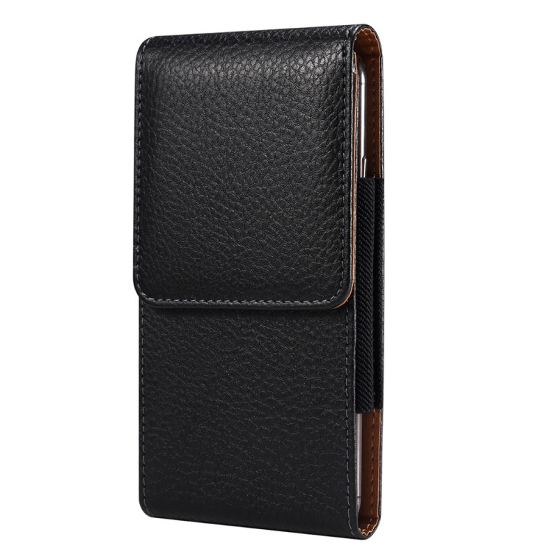 Funda vertical para el cinturón de cuero PU con textura de lichi y clip para smartphones de 6,7 a 6,9 pulgadas