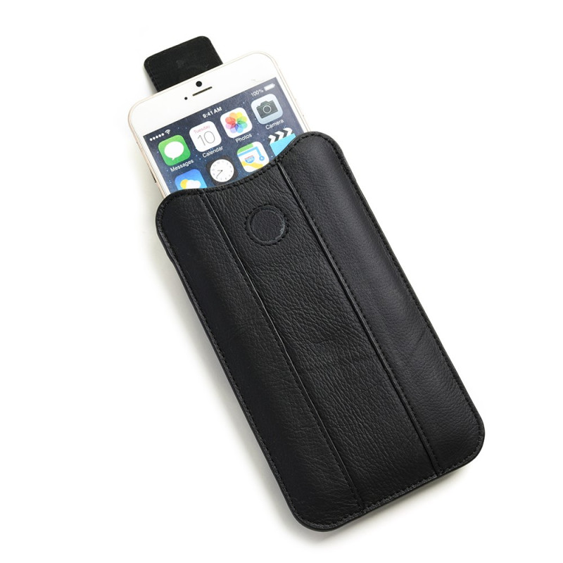 Funda vertical de cuero de grano completo para smartphone de 5,8 a 6,7 pulgadas, para llevar en el cinturón