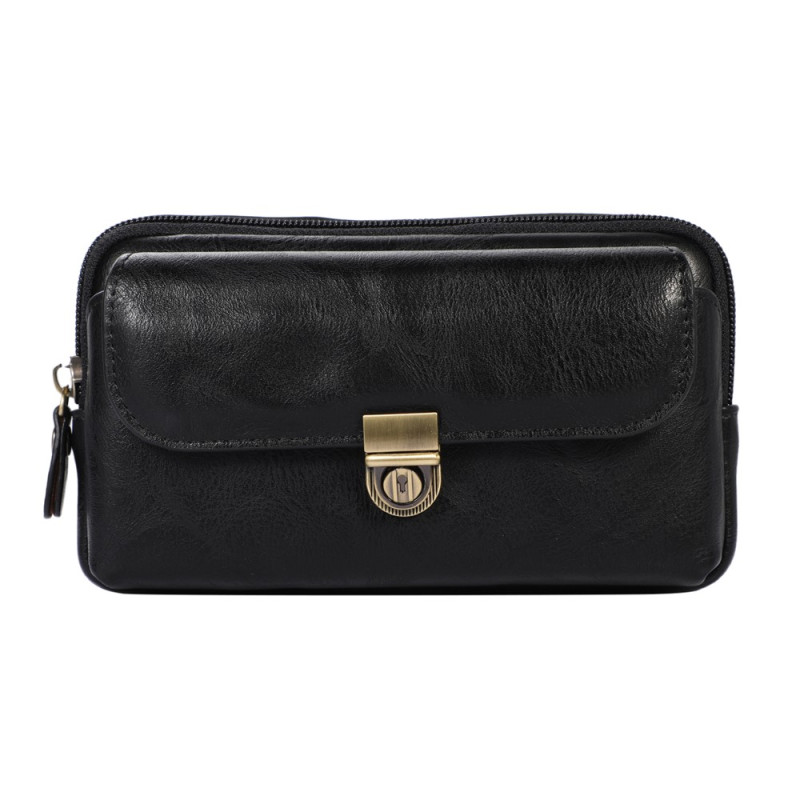 Funda de cinturón horizontal de cuero sintético con bolsillo con cremallera para smartphone de 7,2 pulgadas