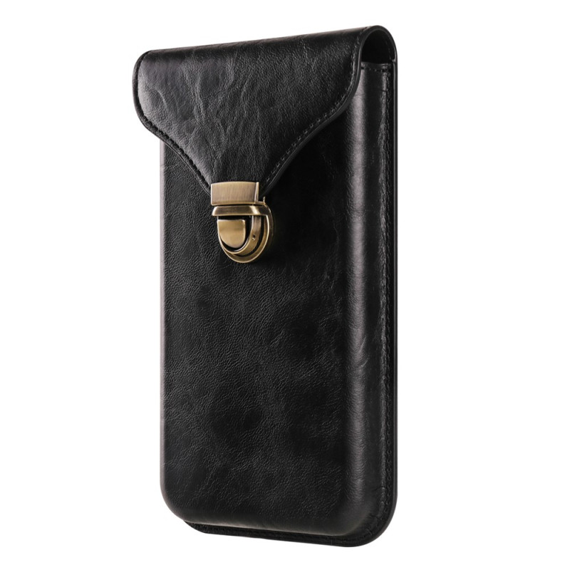 Funda universal vertical de cuero PU para smartphone de 6,1 pulgadas con mosquetón