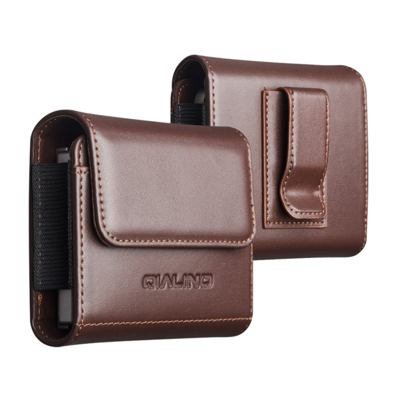 Funda multifuncional universal para el cinturón para teléfonos plegables, de cuero auténtico, de QIALINO