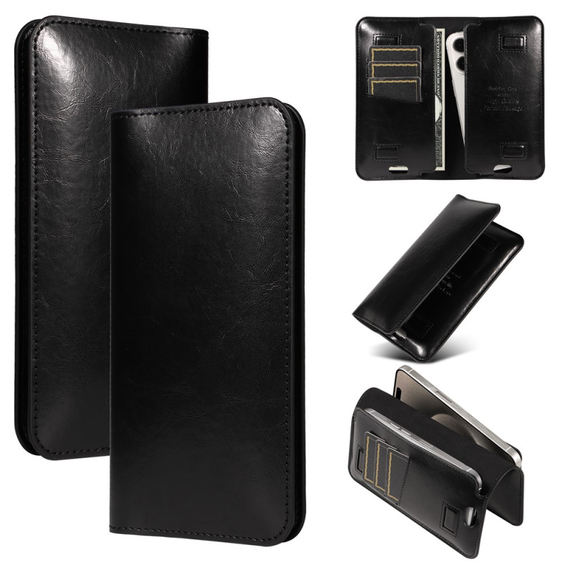 Funda horizontal de cuero auténtico para smartphone de 7 pulgadas, para llevar en el cinturón