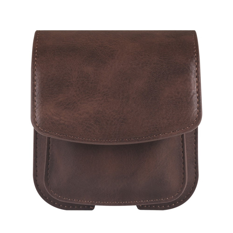 Funda de cinturón de dos compartimentos de cuero PU para el Samsung Galaxy Z Flip y auriculares inalámbricos