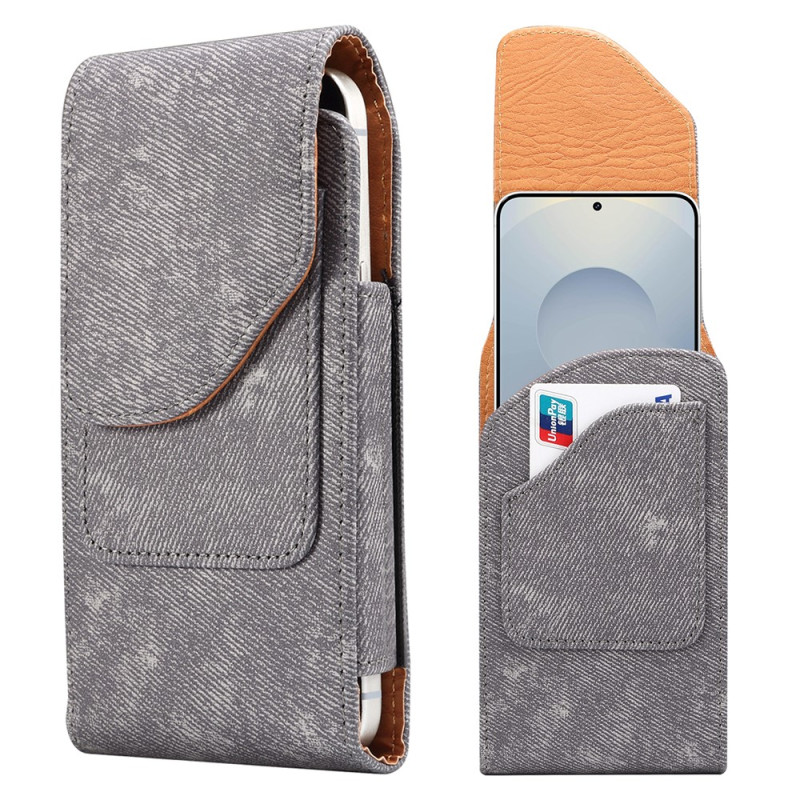 Funda universal de cinturón con aspecto de vaquero, de cuero sintético (PU), para smartphone de 6,5 pulgadas con tarjetero