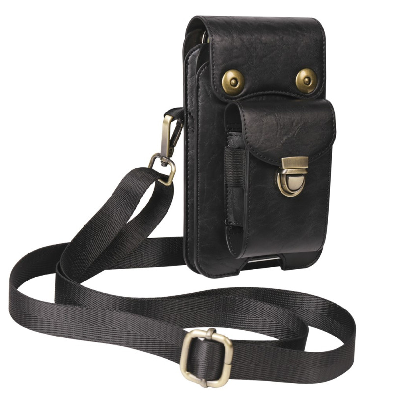 Bolso bandolera y riñonera vertical de cuero sintético (PU) para smartphones de hasta 6,7 pulgadas