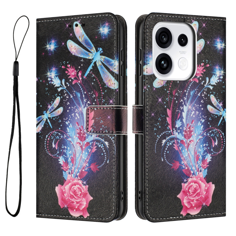 Funda para Oppo Reno 16 / 16 Pro con libélulas y rosas