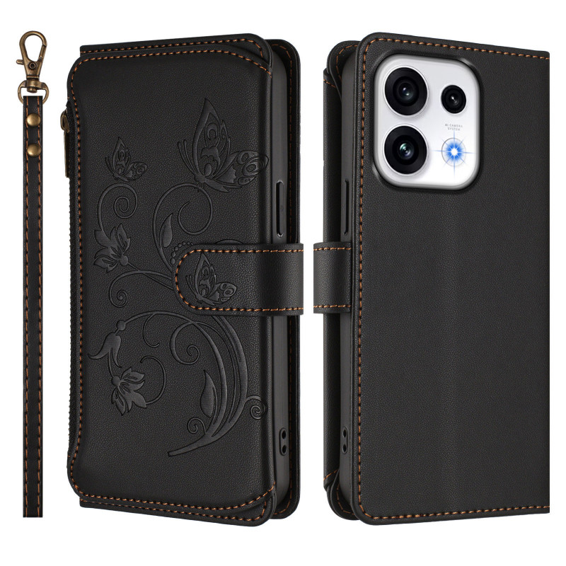 Funda para Oppo Reno 16 5G / 16 Pro 5G con mariposas grabadas y cordón