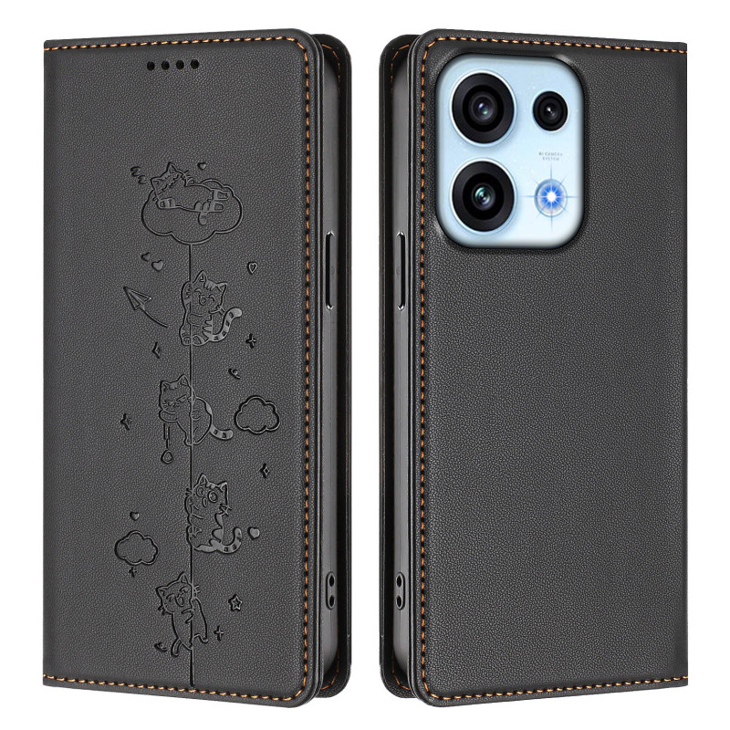 Funda tipo flip para Oppo Reno 16 F 5G / 16 FS 5G con motivos de gatos