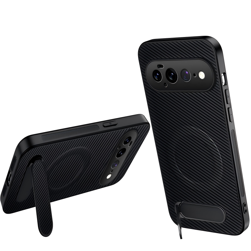 Funda para Google Pixel 11 Pro XL de fibra de carbono con soporte integrado