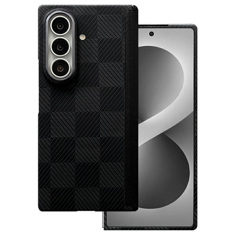 Funda magnética para Samsung Galaxy Z Fold 8 Ultra de fibra de aramida con diseño cuadriculado y protección para la bisagra