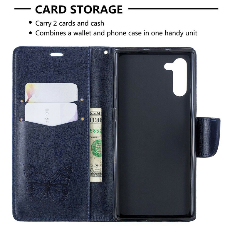 Funda Samsung Galaxy Note 10 Mariposas y solapa oblicua