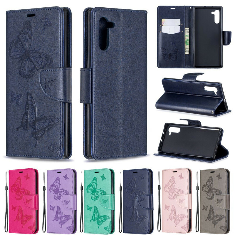 Funda Samsung Galaxy Note 10 Mariposas y solapa oblicua