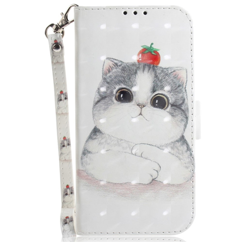 Funda para Xiaomi Redmi Note 17 Pro 5G con diseño de gato y fresa y cordón