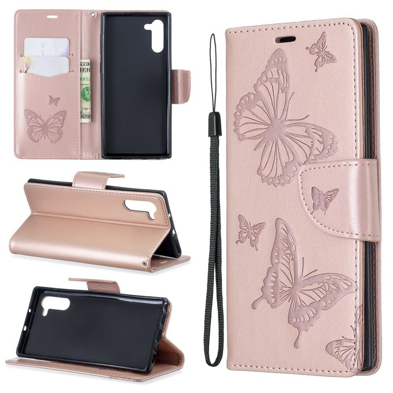 Funda Samsung Galaxy Note 10 Mariposas y solapa oblicua