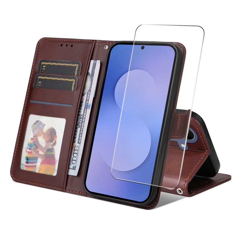 Funda de imitación de cuero para Samsung Galaxy S26 FE con protector de pantalla