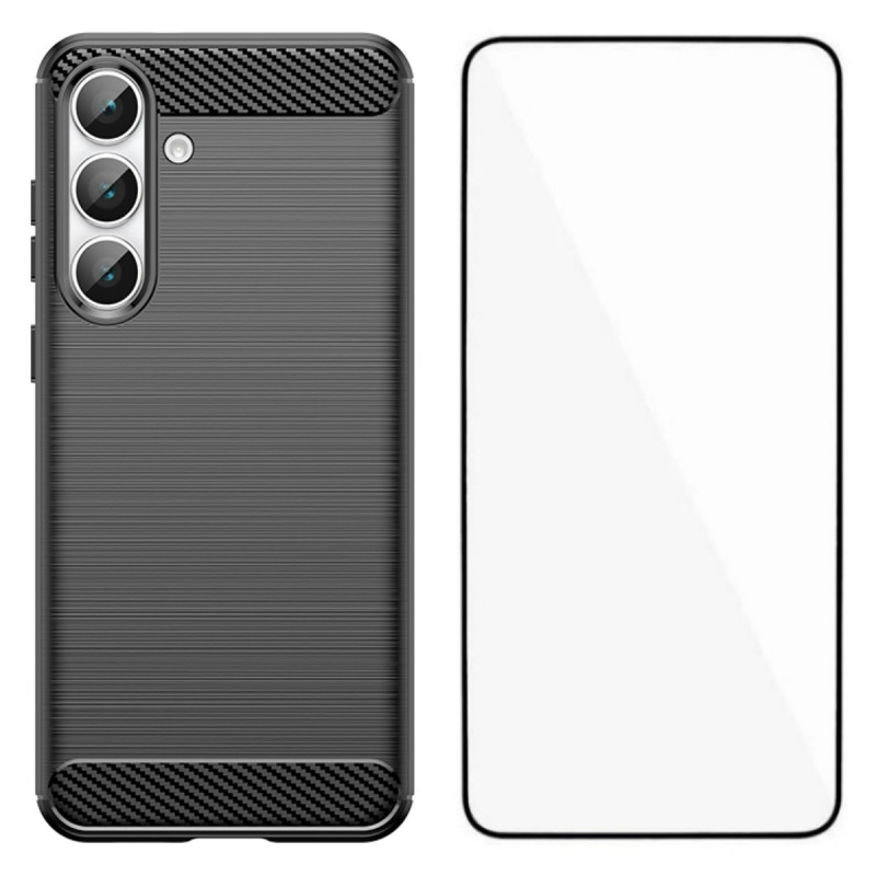 Funda para Samsung Galaxy S26 FE de fibra de carbono cepillada con protector de pantalla