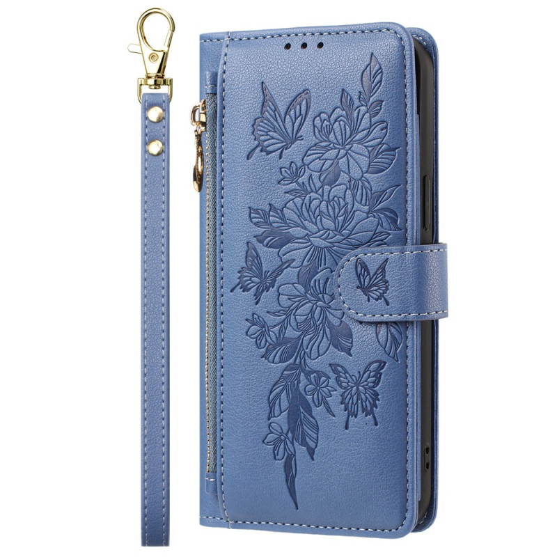 Funda tipo cartera para Xiaomi Redmi 17 5G / 4G con mariposas y flores y colgante para el hombro
