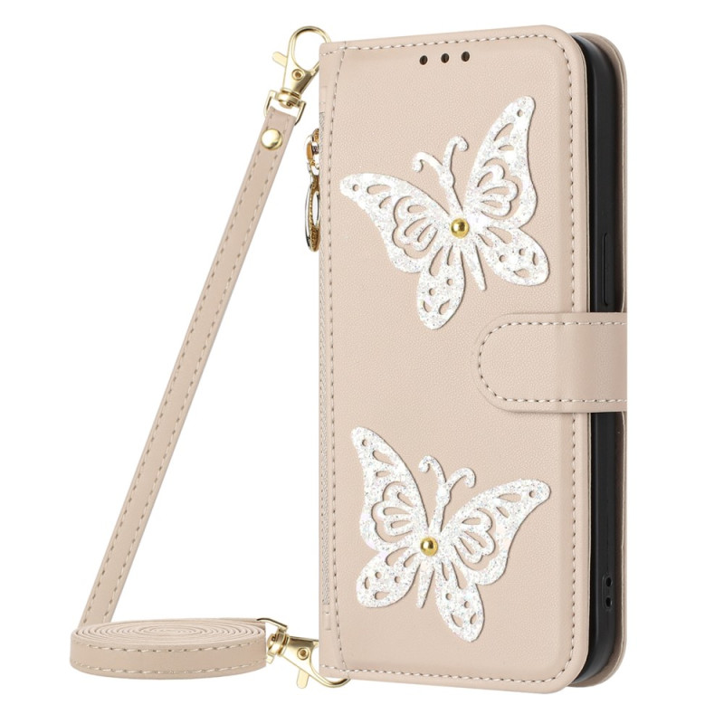 Funda para Xiaomi Redmi 17 5G / 4G con mariposas, purpurina y tiras