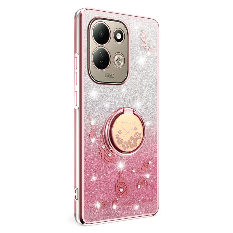 Funda para Xiaomi Redmi 17 5G / 4G con flores y pedrería, con anilla de sujeción