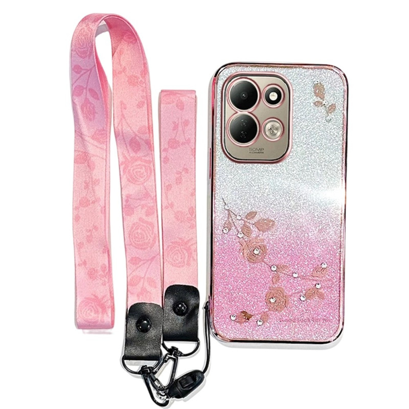 Funda para Xiaomi Redmi 17 5G / 4G con flores y pedrería y cordón