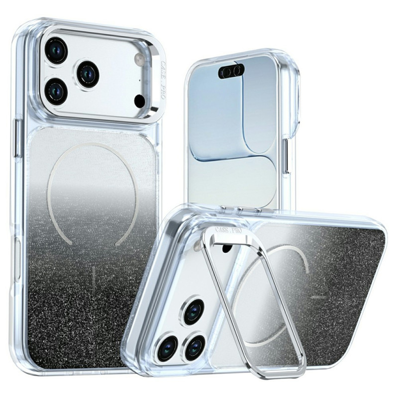 Funda magnética para iPhone 18 Pro / 17 Pro con soporte y efecto degradado con purpurina