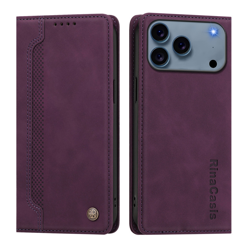 Flip Cover iPhone 18 Pro / 17 Pro Effet Daim Rétro