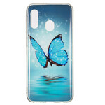 Samsung Galaxy A20e Funda Mariposa Azul Fluorescente