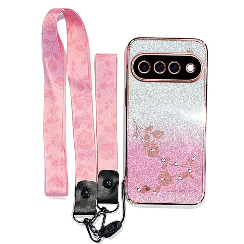 Funda para Google Pixel 11 Pro con motivos florales y strass, con cordón de KADEM