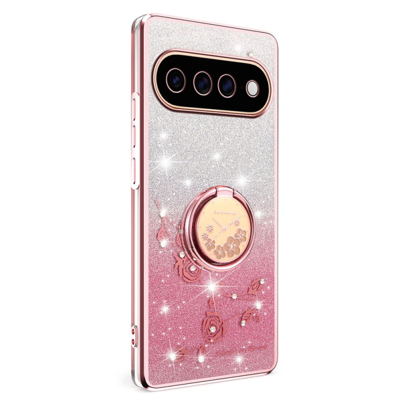 Funda para Google Pixel 11 Pro con flores y pedrería y anillo de sujeción de KADEM