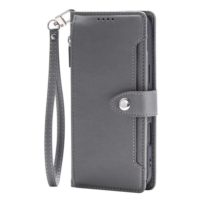 Funda tipo cartera para iPhone 18 Pro / 17 Pro con textura de lichi y bolsillo con cremallera